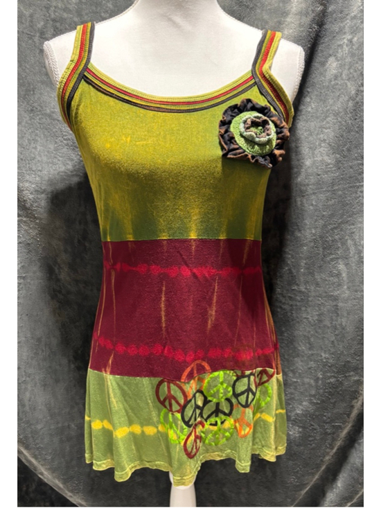 Rising International Tops - Rising International Boho Tie Dye Peace Sign Tunic Tank Top Size Med